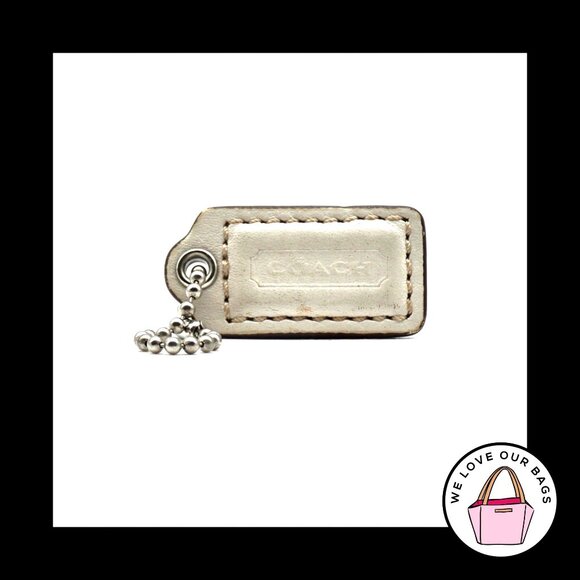 1.5" Small COACH White & Gold Leather Nickel Key Fob Bag Charm Keychain Hang Tag - Picture 1 of 2